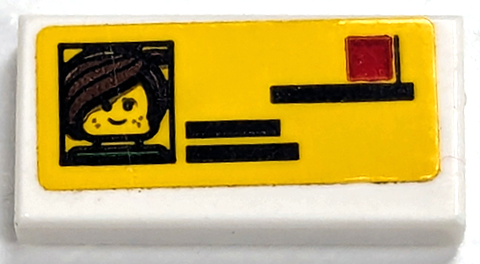 Lego Tile 1 x 2 with Driver's License with Photo of Minifigure Head, Black Lines and Red Square on Yellow Background Pattern (Sticker) - Set 40347