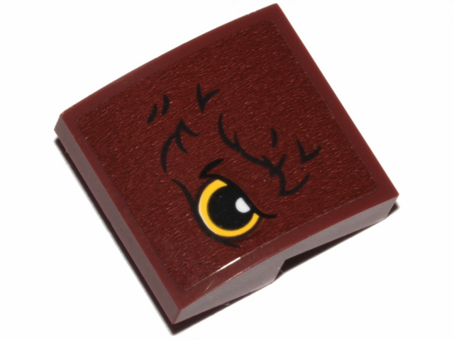 Lego Slope, Curved 2 x 2 x 2/3 with Yellow Eye and Fur Pattern Model Right Side (Sticker) - Set 30628 / Reddish Brown