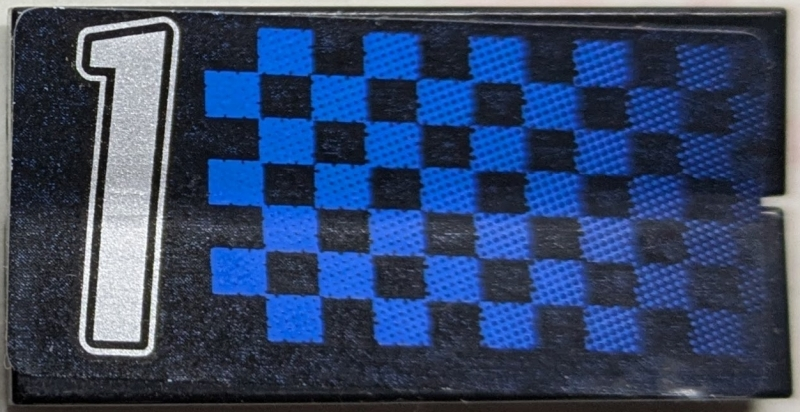 Lego Stickered Assembly 4 x 2 with Silver Number 1 and Blue Checkered Pattern Model Right Side (Sticker) - Set 8458