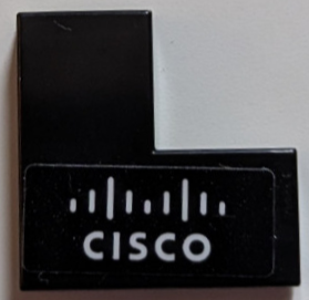 Lego Tile 2 x 2 Corner with White 'CISCO' and Bridge Logo Pattern Model Right Side (Sticker) - Set 76919 / Black