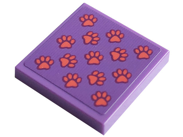 Lego Tile 2 x 2 with Coral Paw Prints Pattern (Sticker) - Set 41741 / Medium Lavender