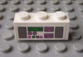 Lego Brick 1 x 3 with Radio and Dual Cassette Pattern Dark Pink/Green (Sticker) - Set 5895