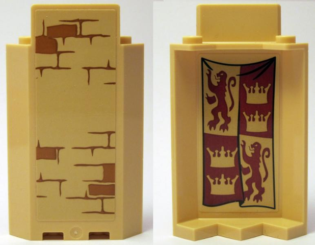Lego Panel 3 x 3 x 6 Corner Wall without Bottom Indentations with Bricks Type 3 Outside and Gryffindor Banner Inside Pattern (Stickers) - Set 75953