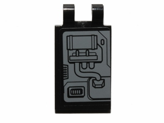 Lego Tile, Modified 2 x 3 with 2 Clips with SW Machinery and Piping Pattern Model Right Side (Sticker) - Set 75018