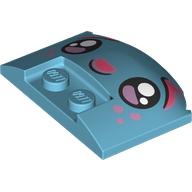 Lego Brick Round 3 x 4 x 2/3 Triple Curved with 2 Sunk Studs with Black/Lavender Eyes, Coral Nose Print / Medium Azure