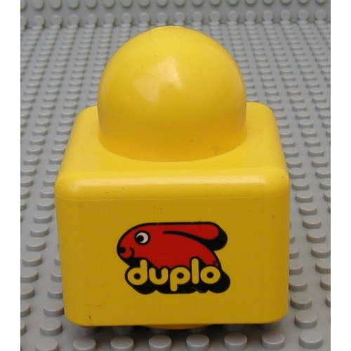 Lego Primo Brick 1 x 1 with Duplo Bunny Logo and Lego Logo Print on Opposite Sides