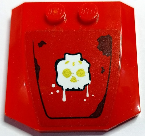 Lego Wedge 4 x 4 x 2/3 Triple Curved with White Skeleton Head with Gold Eyes and Nose and Dark Brown Rust Marks Pattern (Sticker) - Set 70436 / Red