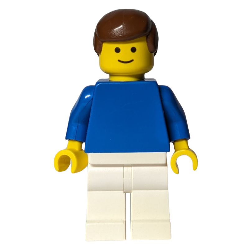 Lego Football Player, Plain Blue Torso and White Legs, Brown Hair (3626a Head)