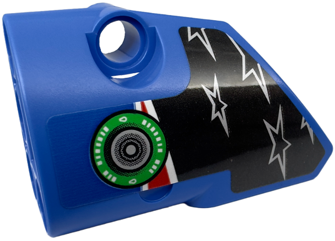 Lego Technic, Panel Fairing # 1 Small Smooth Short, Side A with 5 Silver Stars, Red and White Stripes and Green Fuel Filler Cap Pattern (Sticker) - Set 42153