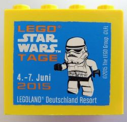 Lego Brick 2 x 4 x 3 with Legoland Deutschland Resort Star Wars Tage 4. - 7. Juni 2015 Pattern / Yellow