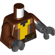 Lego Torso, Pixelated Yellow Shirt, Dark Brown Belt print, Odd Dual Molded Left Arm, Reddish Brown Sleeve, Pearl Titanium Arm, Right Reddish Brown Arm, Pearl Titanium Hands / Reddish Brown