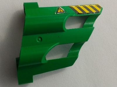 Lego Technic, Panel Fairing # 1 Large Short, Large Holes, Side A with Black and Yellow Danger Stripes and Triangle with Exclamation Mark Pattern (Sticker) - Set 8446 / Green