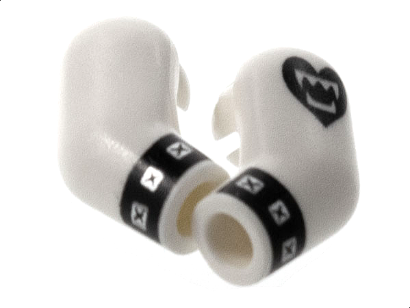 Lego Arm, (Matching Left and Right) Pair with Black Cuffs, Silver Studs, Heart Tattoo with Fangs Pattern / White