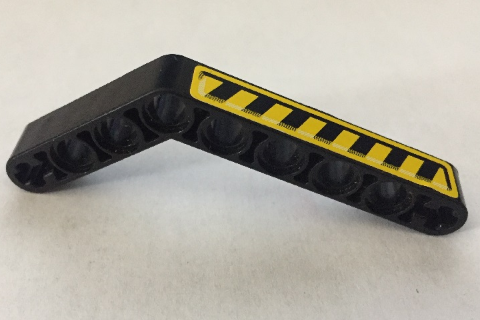 Lego Technic, Liftarm, Modified Bent Thick 1 x 9 (6 - 4) with Black and Yellow Danger Stripes Pattern Model Left Side (Sticker) - Set 8446