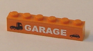 Lego Brick 1 x 6 with Truck, Car and 'GARAGE' Pattern (Sticker) - Set 7642 / Orange
