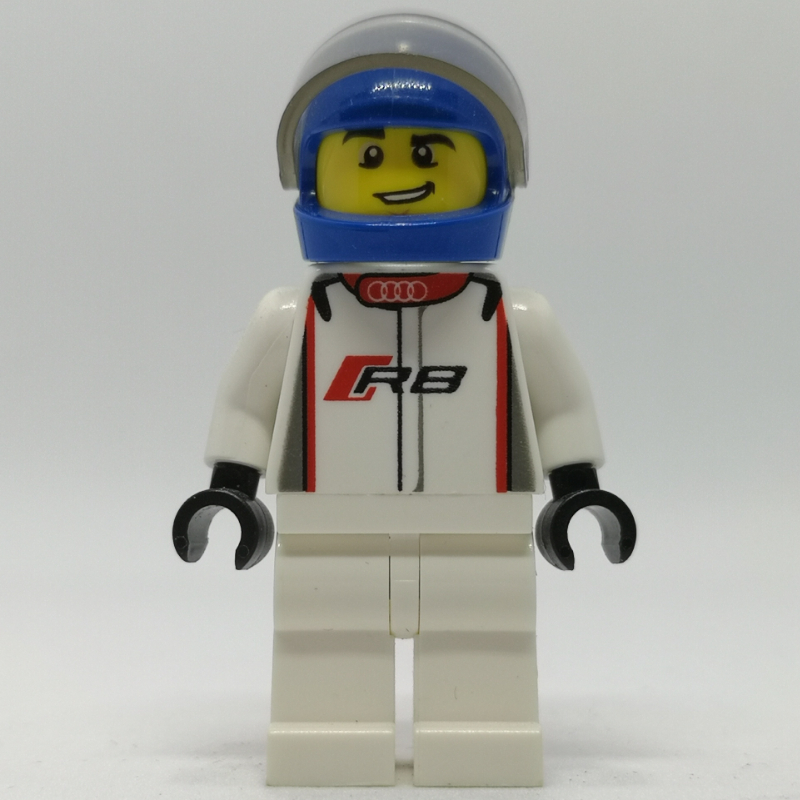 Lego Race Driver, White Torso, White Legs, Blue Helmet, Audi