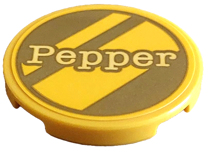 Lego Tile, Round 3 x 3 with Gold Dalmatian Dog Tag with Diagonal Stripes and Bright Light Yellow 'Pepper' Pattern (Sticker) - Set 43269 / Yellow