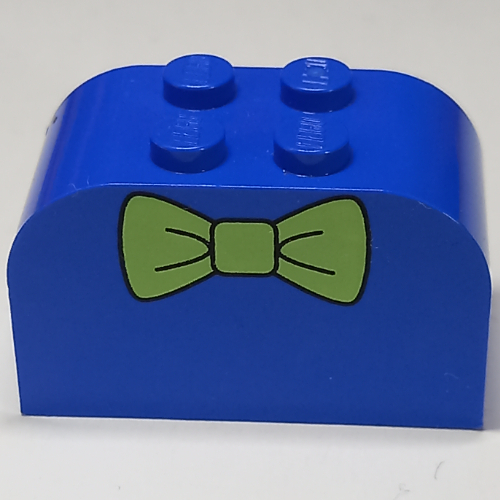 Lego Brick Curved 2 x 4 x 2 Double with Green Bow Tie Print / Blue