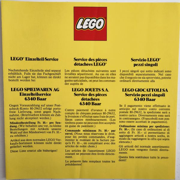 Lego 1985 Large Service Packs Swiss (94516)