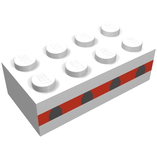 Lego Brick 2 x 4 without Cross Supports with 4 Plane Windows in Thin Red Stripe Print