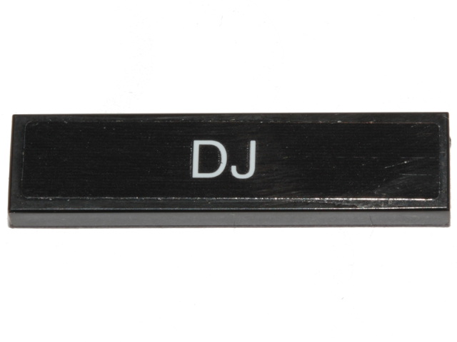 Lego Tile 1 x 4 with 'DJ' Pattern (Sticker) - Set 40298 / Black
