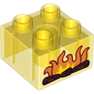 Lego Duplo Brick 2 x 2 with Fire, Logs print / Trans-Yellow