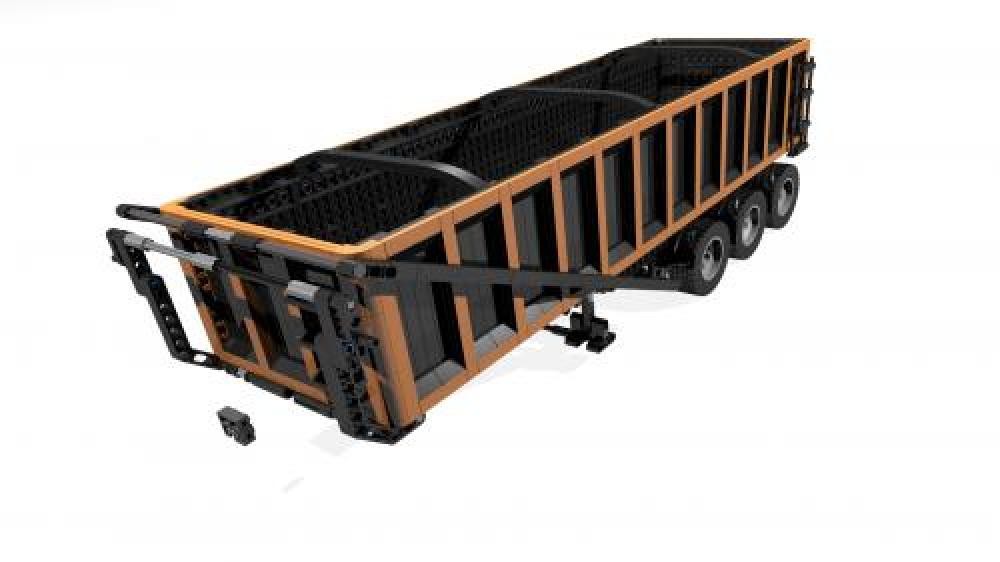 Lego 1:17 scale tilting dump trailer in orange and black