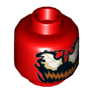 Lego Minifig Head Carnage, Black Jagged Eyes, Wide Dark Orange Mouth Print [Hollow Stud] / Red