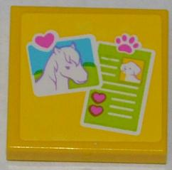 Lego Tile 2 x 2 with Horse Head Photo and Dog ID Pattern (Sticker) - Set 3188 / Yellow
