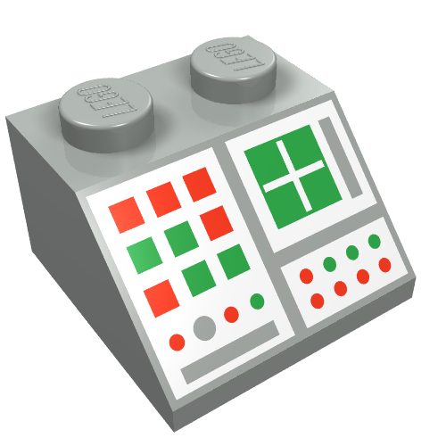Lego Brick Sloped 45° 2 x 2 with Computer Panel Print / Light Gray
