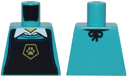 Lego Torso Black Apron with Gold Pentagon and Paw Print over Shirt with White Collar Pattern / Dark Turquoise