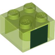 Lego Brick 2 x 2 with Dark Green Square Print / Trans-Bright Green