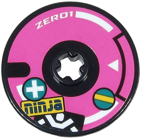 Lego Technic, Disk 3 x 3 with White 'ZERO1', Stripes and Triangle, Blue 'ninja', White Ninja Silhouette and Plus Sign Pattern (Sticker) - Set 71710