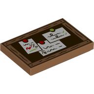 Lego Tile 2 x 3 with Notice Board, White Notes Print / Medium Nougat