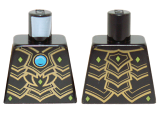 Lego Torso Chima Black Scaled Armor with Gold Edges, Lime Diamonds and Blue Round Jewel (Chi) Pattern / Black