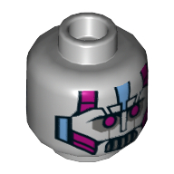 Lego Minifig Head Kraang, Magenta Robot Eyes, Silver Mouth, Medium Blue Plates Print [Hollow Stud] / Light Bluish Gray