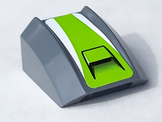 Lego Slope, Curved 2 x 2 Lip with Lime Stripe and Black Lines Pattern (Sticker) - Set 8897