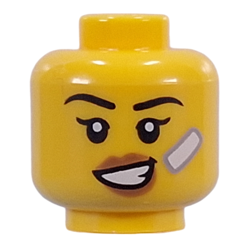 Lego Minifig Head White Bandage, Nougat Lips, Neutral Stern / Crooked Smile / Yellow