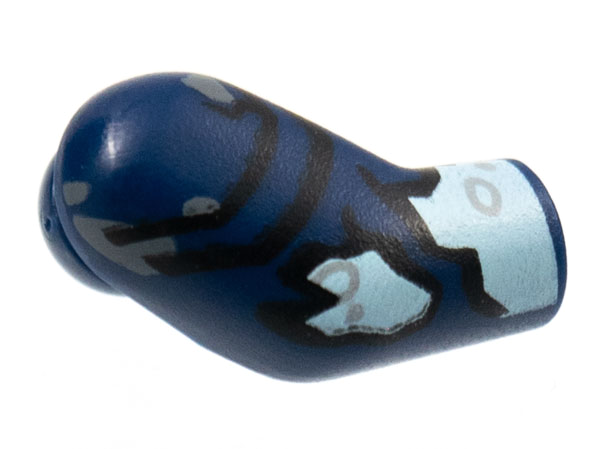 Lego Arm, Right with Torn Sleeve, Light Aqua Wrist Pattern / Dark Blue