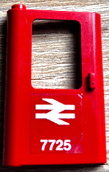Lego Door 1 x 4 x 5 Train Left, Thin Support at Bottom with British Railways '7725' Pattern (Sticker) - Set 7725 / Red