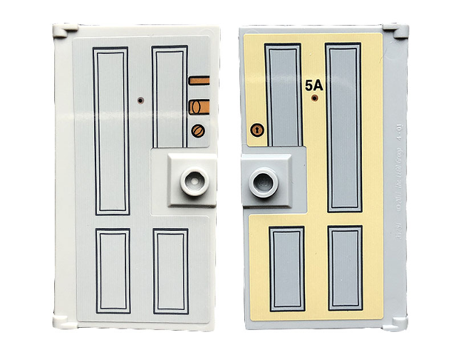 Lego Door 1 x 4 x 6 with Stud Handle with Locks and Peephole and '5A', Lock and Peephole on Back Pattern (Stickers) - Set 21328 / Tan