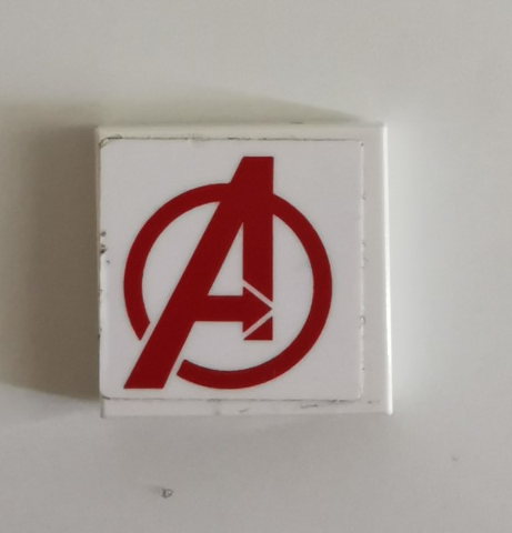 Lego Tile 2 x 2 with Red Avengers Logo Pattern (Sticker) - Set 76049 / White