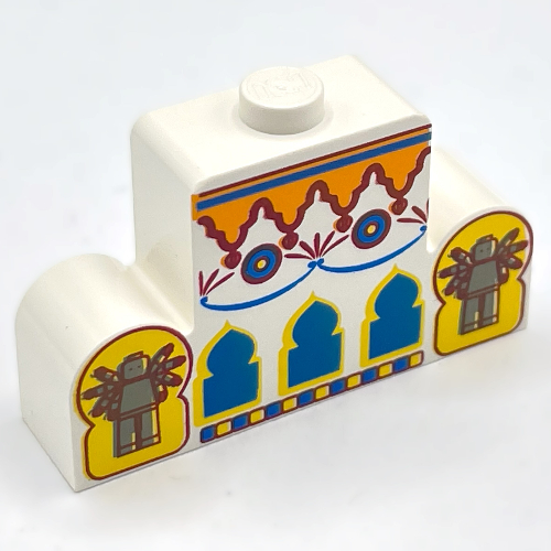 Lego Brick Curved 1 x 4 x 2 Center Stud Top with Orient Arches, Minifigs Print / White