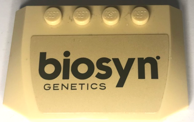 Lego Wedge 4 x 6 x 2/3 Triple Curved with Black 'biosyn GENETICS' Pattern (Sticker) - Set 76951 / Tan