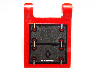 Lego Flag 2 x 2 Square with Flat Edge with Armor Plate, Black Diamond and White 'WARNING' Pattern (Sticker) - Set 9448 / Red