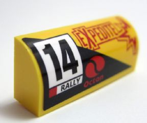 Lego Slope, Curved 1 x 4 x 1 1/3 with Number 14, Rally, Octan and 'EXPEDITE' Pattern Model Right Side (Sticker) - Set 60113