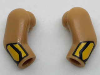 Lego Arm, (Matching Left and Right) Pair with Bright Light Orange Cuffs Pattern / Medium Nougat