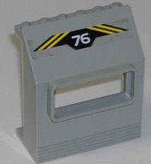 Lego Panel 3 x 6 x 6 Sloped with Window with White '76' and Yellow Diagonal Stripes on Black Background Pattern (Sticker) - Set 6575