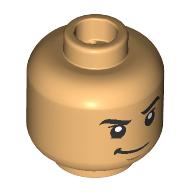 Lego Minifig Head Zoro, Black Eyebrows, Smirk / Angry, Lopsided Growl / Warm Tan