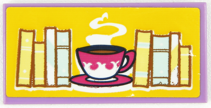 Lego Tile 2 x 4 with Books, Steaming Cup and Saucer on Yellow Background Pattern (Sticker) - Set 41704